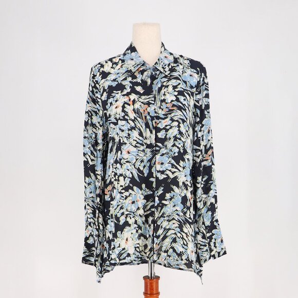 REISS Laura Floral Print Split Sleeve Blouse Blue Green Multicolor Size 8 - Picture 3 of 9